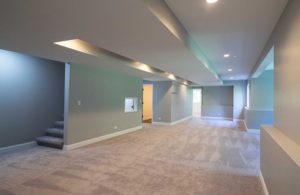 Green Finished basement with carpeting