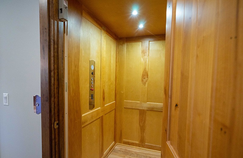Interior view of the wood lined elevator