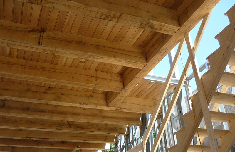 Custom brick home - all wood decking between floors