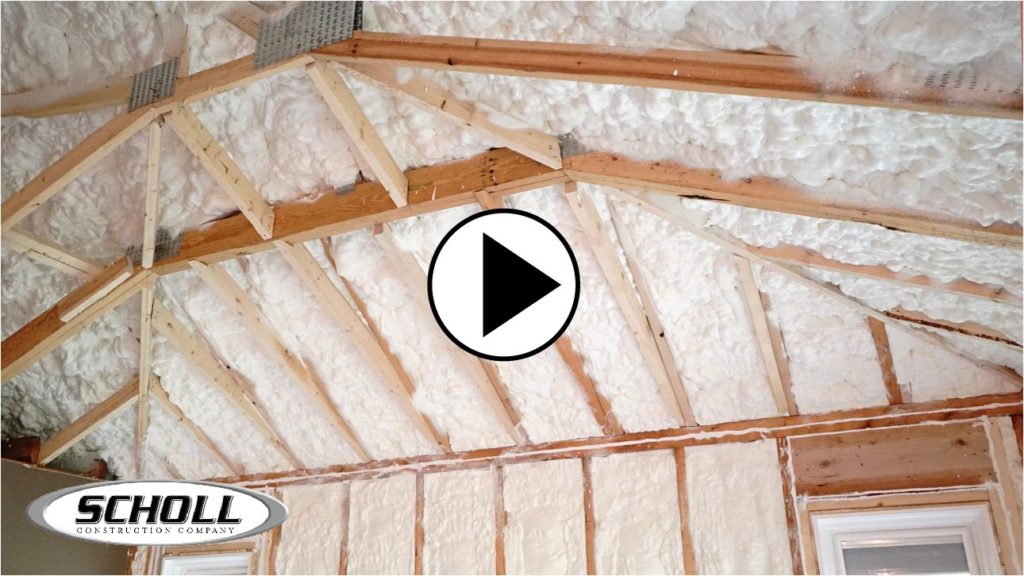 view of roof rafters with open cell insulation