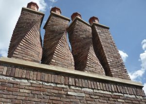 Custom built luxury home - detail of custom chimney, Bull Valley, IL