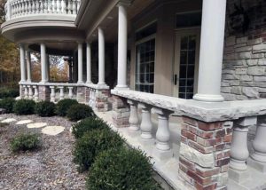 Custom built luxury home - detail of the front porch stonework