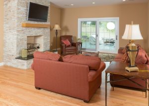 Lower Level Accessible Family Room with fireplace