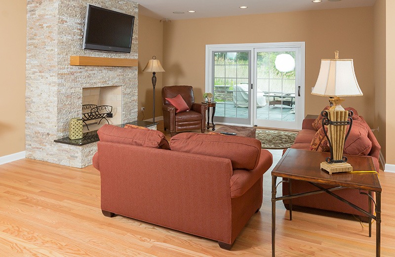 Lower Level Accessible Family Room with fireplace