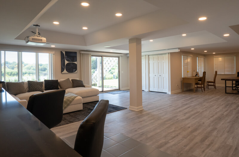 Refreshed Basement Area with Media Area with Retractable Screen
